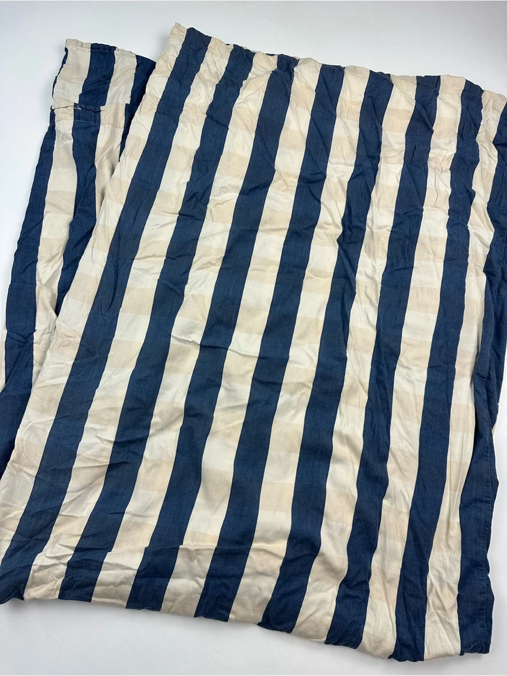 Restoration Hardware Baby & Child Navy Neutral Striped Checkered Duvet Cover